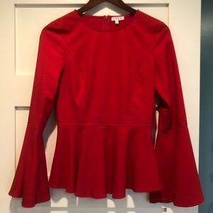 Look Book Red Long Shelve Flowing Top